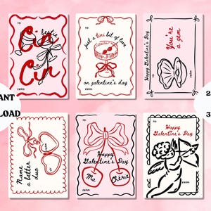 Pacchetto di biglietti di San Valentino estetici / Download immediato / Biglietti di San Valentino stampabili per le tue migliori amiche / Rosa e rosso alla moda / Confezione