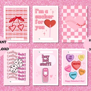 Cartes rétro de la Saint-Valentin | Téléchargement instantané | Cartes de Saint-Valentin imprimables pour vos meilleurs amis | Esthétique rose et rouge groovy | Tendance
