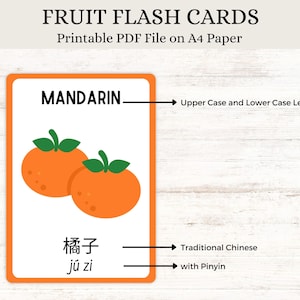 Früchte - Englisch, Traditionelle Chinesisch & Pinyin Karten