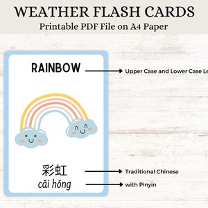 Clima - Cartões flash em inglês, chinês tradicional e pinyin