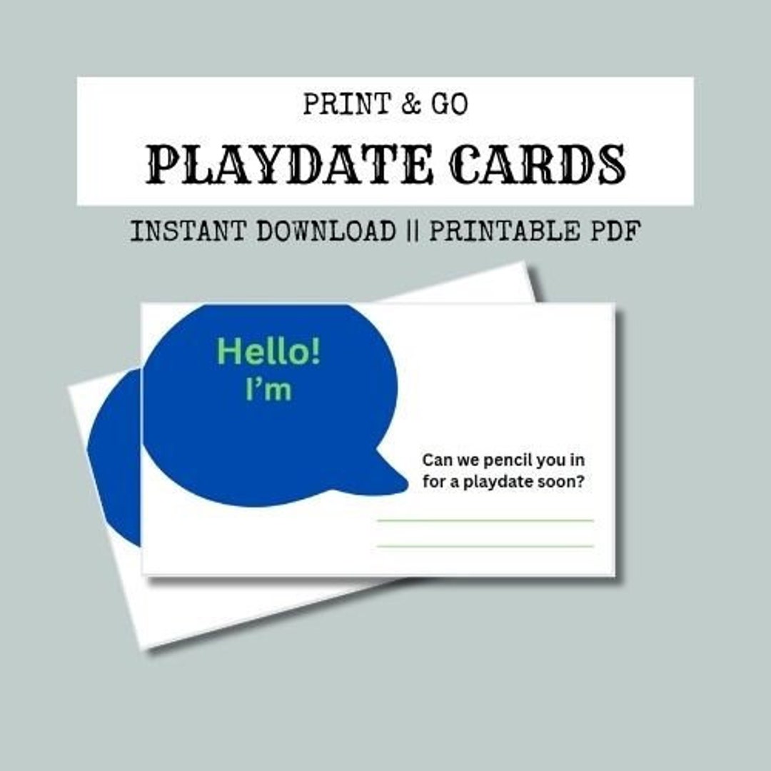 Playdate Invitation Cards Instant Download, Blue, Printable &amp; Easy-to ...