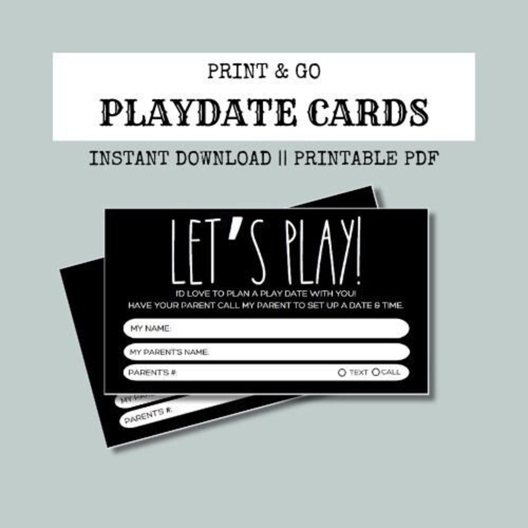 Printable Playdate Invitation Card Black &amp; White Digital Download Fun ...