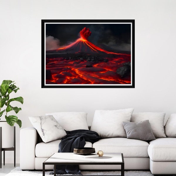 Impression d'oeuvres d'art volcan naturel haut de gamme - paysage de lave contemporain - décoration murale géologique - impression giclée de haute qualité - art de la puissance de la terre