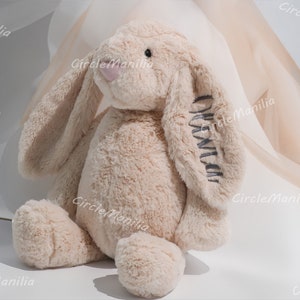 Coniglietto di peluche personalizzato: regalo ideale per il baby shower / Coniglietto pasquale ricamato personalizzato / Coniglietto morbido per neonati e bambini immagine 1