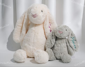 Gepersonaliseerde pluche konijn: ideaal kraamcadeau | Aangepaste geborduurde paashaas speelgoed | Zachte konijntjespop voor pasgeborenen en kinderen