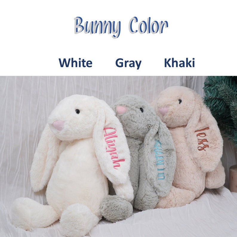 Lapin en peluche personnalisé : cadeau idéal pour une baby shower Lapin de Pâques brodé personnalisé Poupée lapin douce pour nouveau-nés et enfants image 6