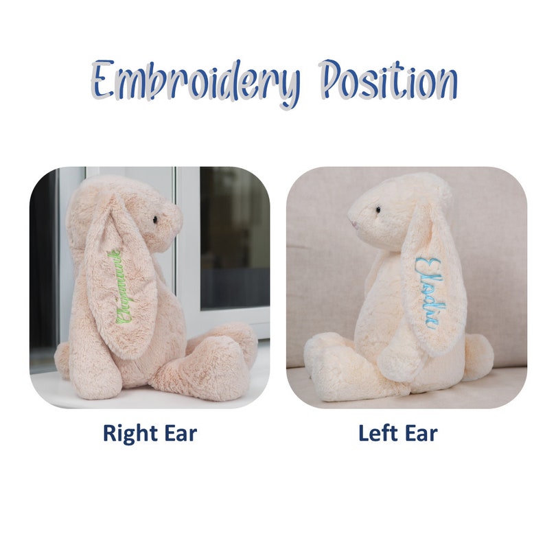 Lapin en peluche personnalisé : cadeau idéal pour une baby shower Lapin de Pâques brodé personnalisé Poupée lapin douce pour nouveau-nés et enfants image 10