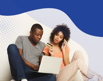 May include: A couple are sitting on the floor, looking at a laptop computer. The woman is holding a credit card and talking on a mobile phone. The text on the image reads "SIMPLE CREDIT REPAIR" and "A STEP-BY-STEP SYSTEM TO REPAIRING YOUR CREDIT".