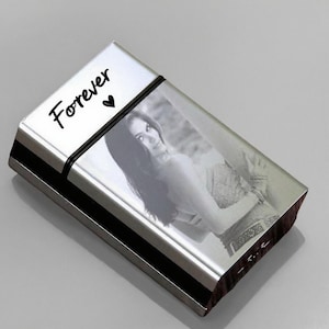 Personalized Aluminum Alloy Cigarette Box, Automatic Flip Cigarette Protector,Engraved and Customized Photos Gift for Him Groomsman Dad