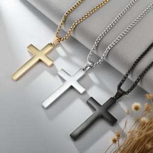 Personalized CROSS NECKLACE Christian Gift for Dad Men Her Baptism Stainless Steel Cross Pendant for Boy Girl Custom Engraved