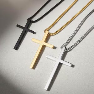 Personalized CROSS NECKLACE Christian Gift for Dad Mom Men Women Baptism Custom Engraved Stainless Steel Cross Pendant for Boy Girl