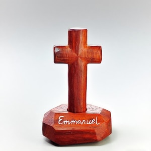 Wooden Standing Cross Handcrafted Silver Inlay Christian Cross, Wooden Desk Cross for Nursery,Cross for Communion
