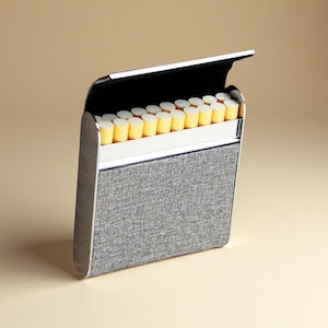 Custom Engraved Cigarette Box - 20 Cigarettes, Magnetic Flip, Fabric and Stainless Steel Cigarette Protector Smoker Gift for Men Him