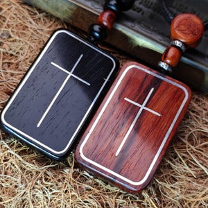 Wooden Cross Necklace Natural Wood Hand Carved Cross Pendant Charms Inlay of Silver Wood Cross Pendant Christian Baptism，Christian Gift