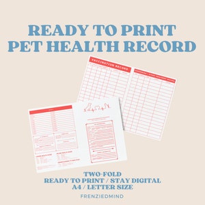 Modelo de rastreador de certificado de vacinação para registros de saúde de animais de estimação, download para impressão, personalizar deworm, duas vezes, vermelho, cachorro, gato, filhote de cachorro, gatinho