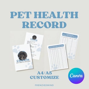 Sjabloon Gezondheidsdossier huisdier l Vaccinatietracker Digitaal dossierboek Afdrukbaar Download Kat Puppy Kitten Blauw Roze Bruin Ontworming Aanpassen