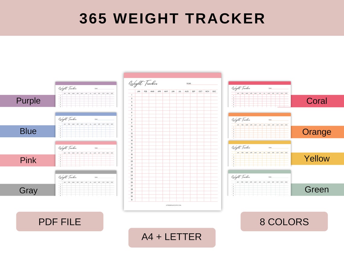 365 Day Weight Tracker Printable, Daily Weight Journal, Weight Loss ...