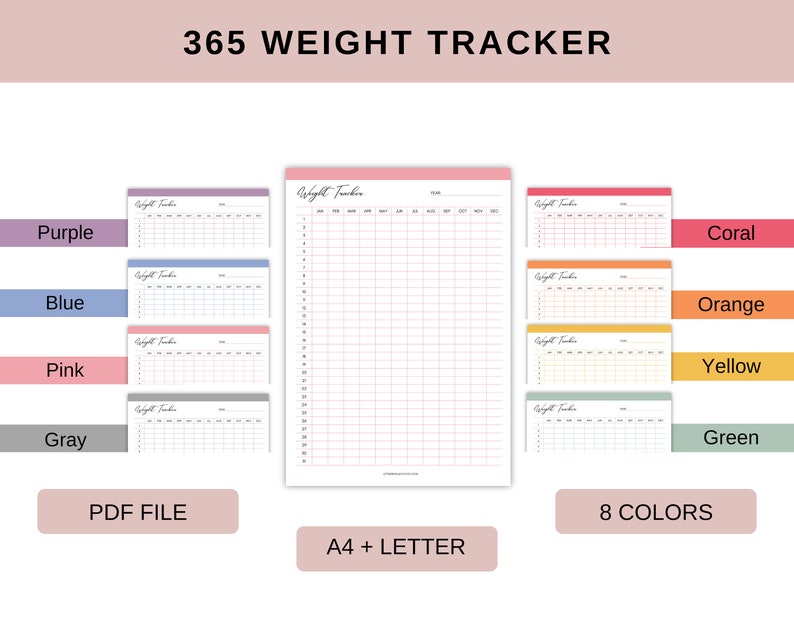 365 Day Weight Tracker Printable, Daily Weight Journal, Weight Loss ...