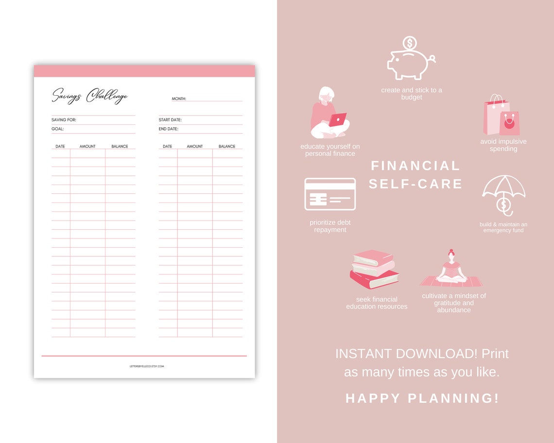 Savings Challenge Printable, Saving Goal Plan, Savings Tracker, Finance Planner, Savings Planner ...