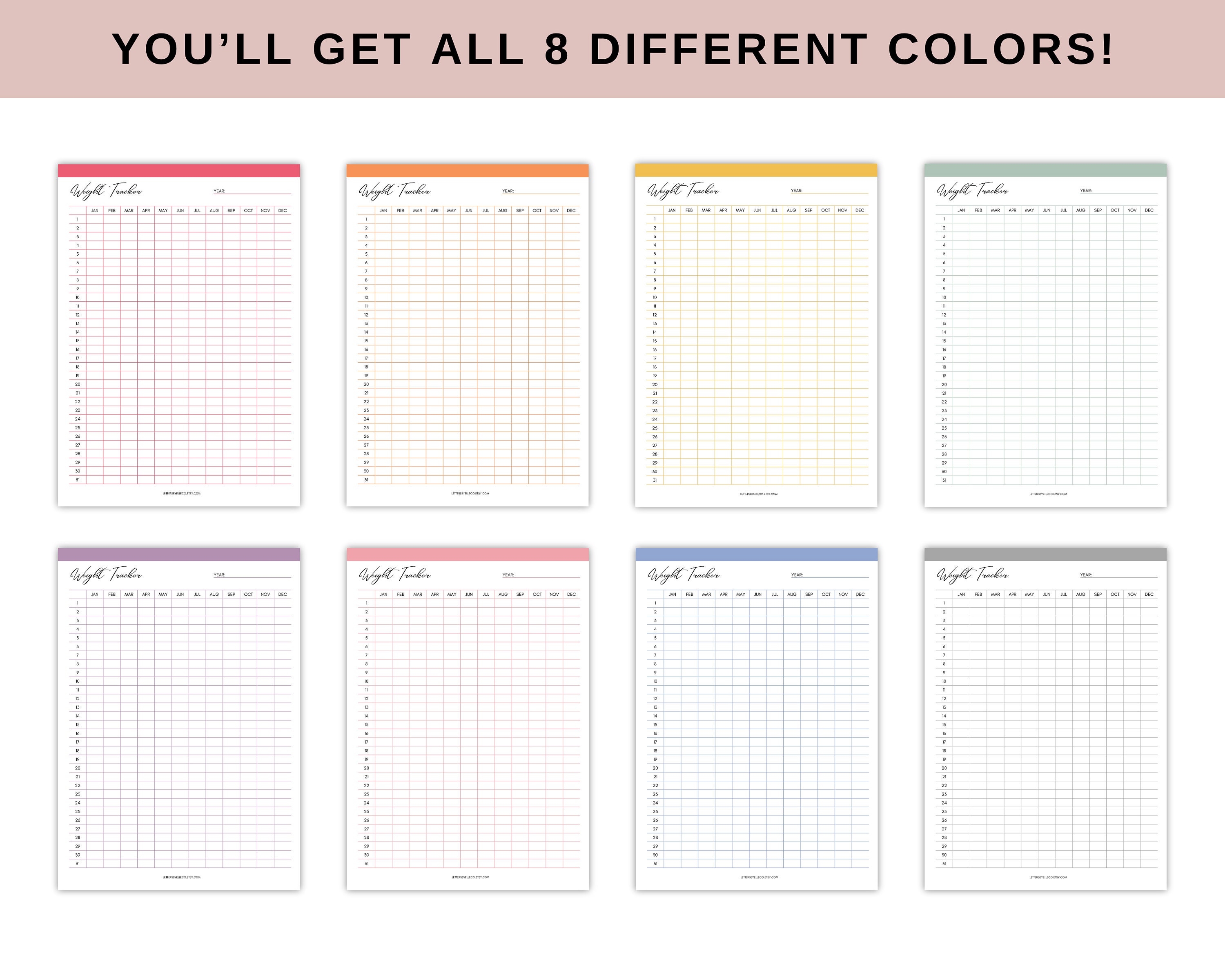 365 Day Weight Tracker Printable, Daily Weight Journal, Weight Loss ...