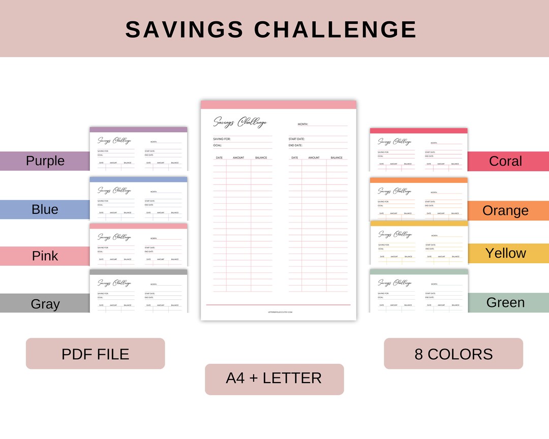 Savings Challenge Printable, Saving Goal Plan, Savings Tracker, Finance Planner, Savings Planner ...