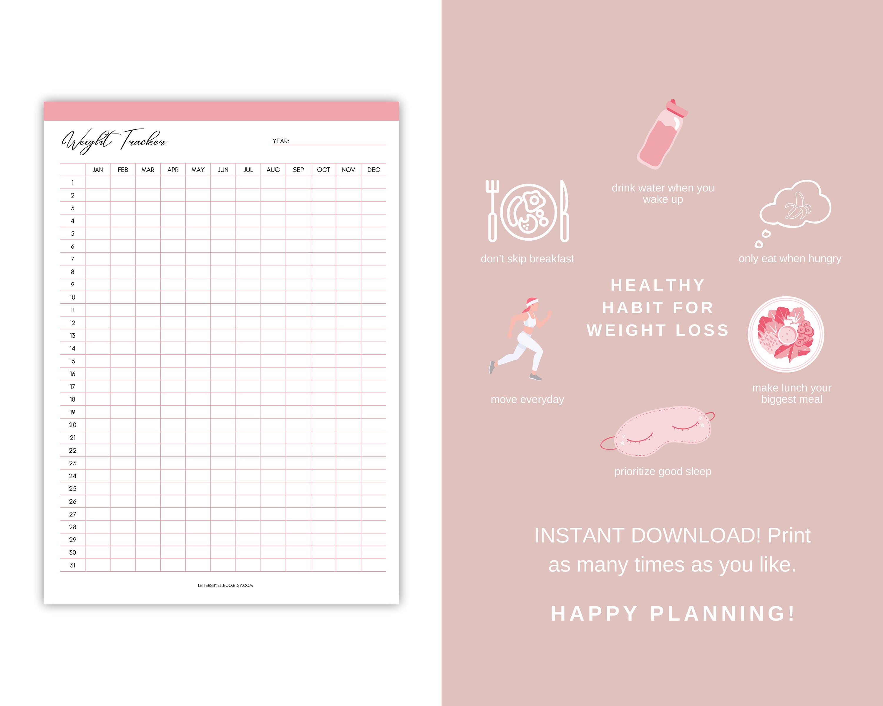 365 Day Weight Tracker Printable, Daily Weight Journal, Weight Loss ...