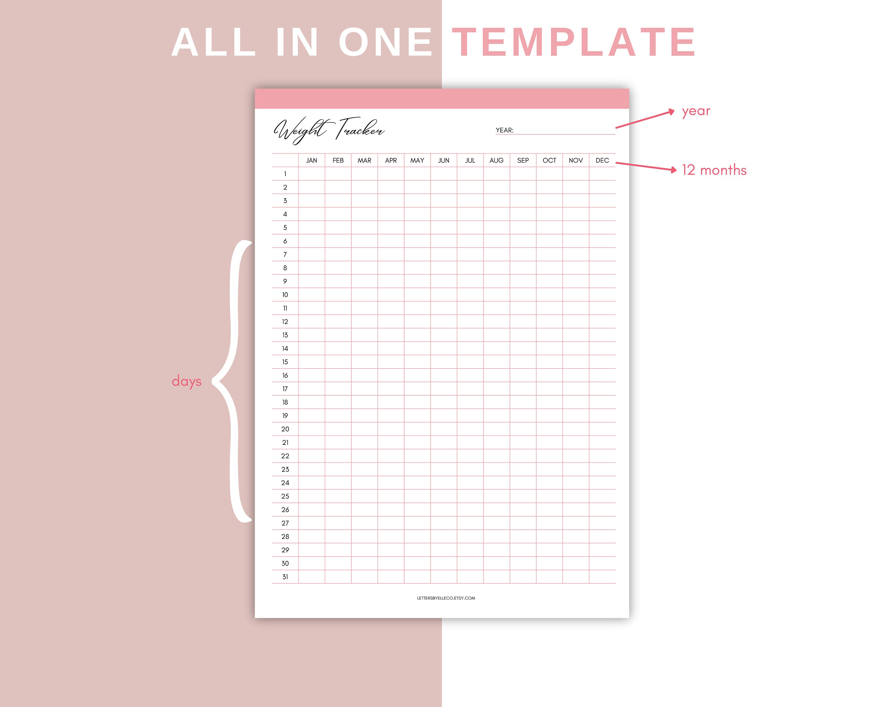 365 Day Weight Tracker Printable, Daily Weight Journal, Weight Loss ...