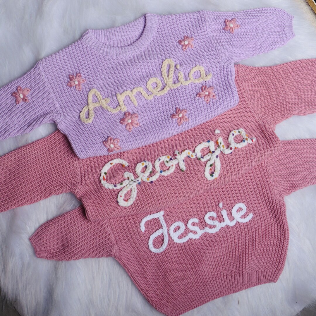 Custom Baby Sweater With Name, Hand Embroidered Baby Sweater,cute Baby ...