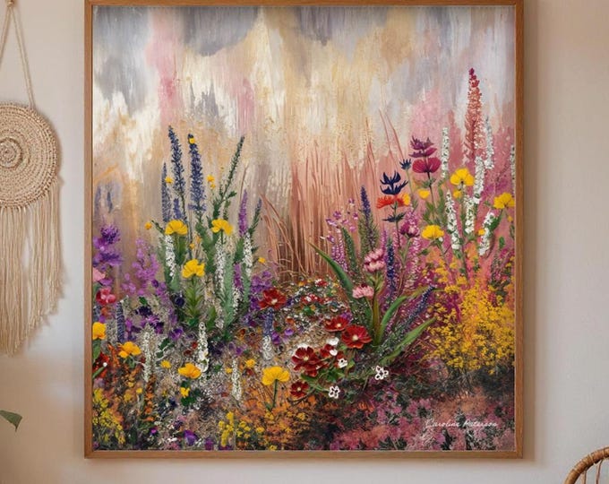 Art Print British Wildflowers - Pink - FarmHouse Style -UK Heritage Art, Traditional Home Gift
