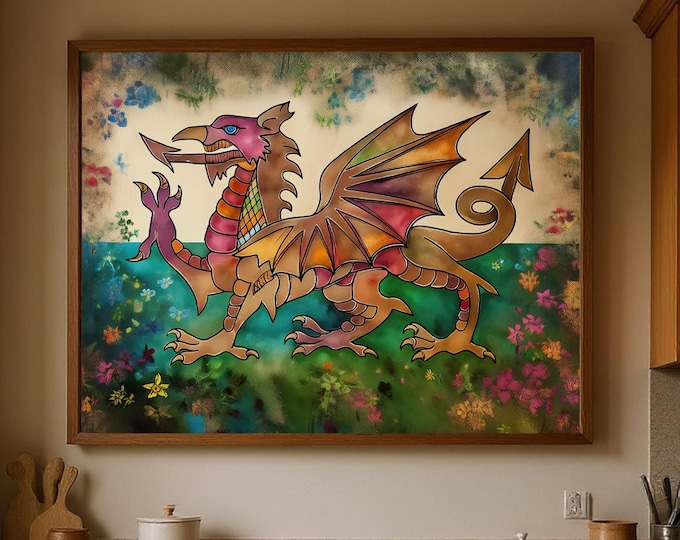 Welsh Dragon Art Poster: Hand Drawn Wales Flag - Y Ddraig Goch