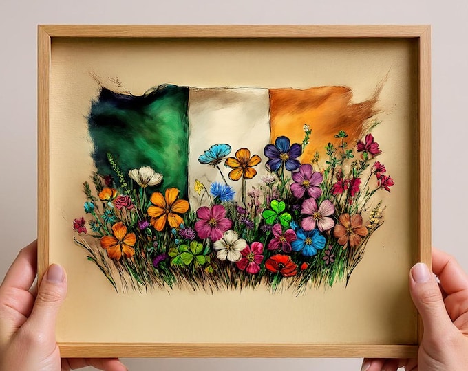 Framed Irish Flag Art Print: Hand Drawn Ireland National Flag