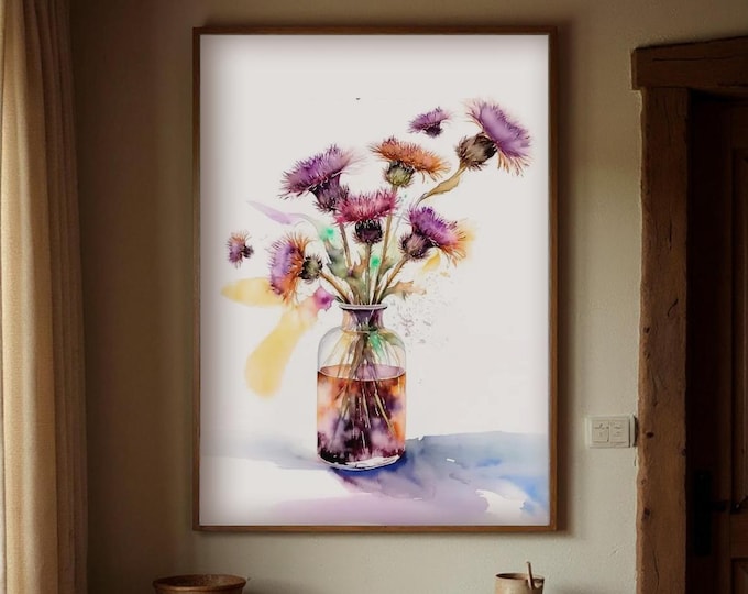 Thistles in Vase Art Print: Farmhouse Style Floral Giclée