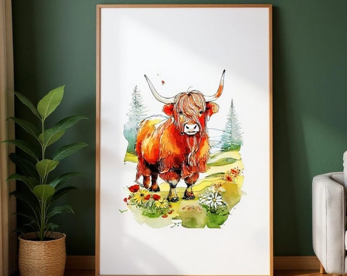 Framed Highland Cow Print: British Farmhouse Wall Art