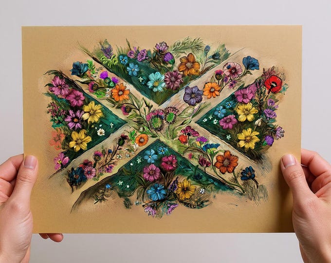 Hand Drawn Matte Paper Poster - Scottish Flag Art -  Raise the Colours | UK Heritage Art