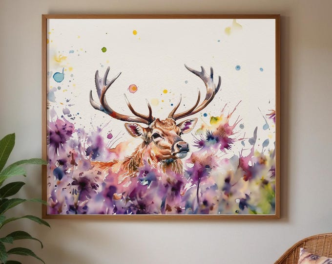 Custom Stag Art Print: Farmhouse Style British Highland Decor