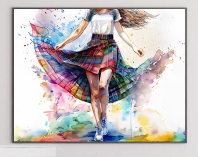 Matte Paper Poster Watercolor Tartan Skirt
