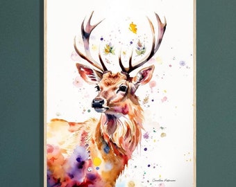 Wooden Framed Poster "The Legendary Scottish Stag" | Red Deer Painting - wall decor inspired by the highlands of Scotland | Wildlife