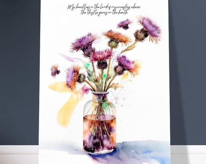 Custom Made Art Print "Thistles in a Vase" | Add Your Own Text or Name | Farmhouse Style Collection