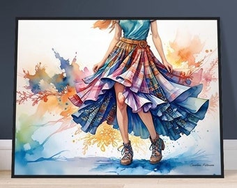 Wooden Framed Poster "Scottish Country Dancer In A Tartan Skirt"