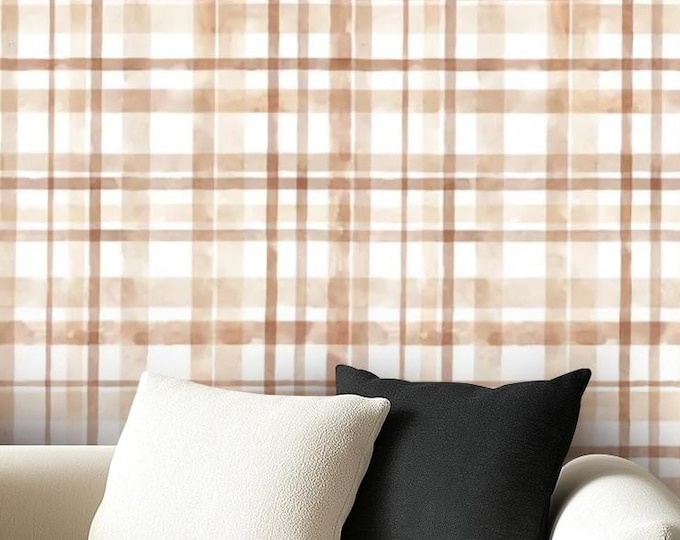 Self Adhesive Canvas Wallpaper Mural Cottage Beige - Tartan Plaid Wallpaper
