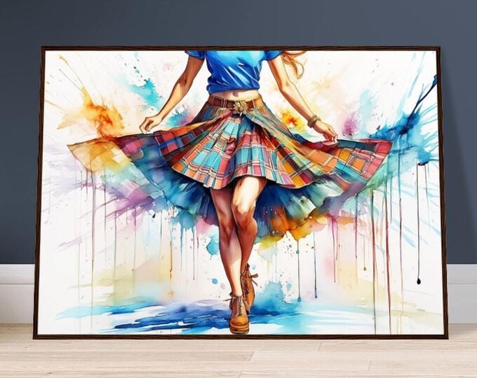 Wooden Framed Poster "Scottish Country Dancer In A Tartan Skirt" 2