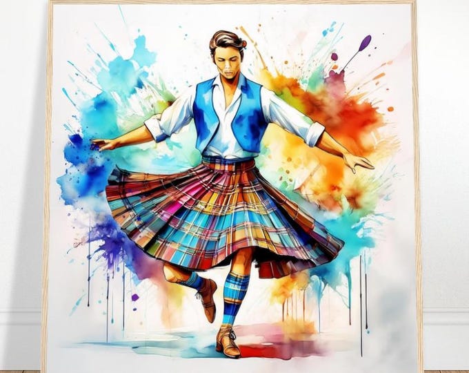 Wooden Framed Poster Male Scottish Country Dancer
