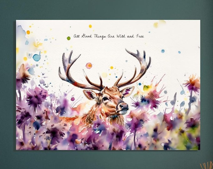 Custom Made "Stag Surrounded by Thistles" Artwork - Personalize Your Own Art | Farmhouse Style Collection