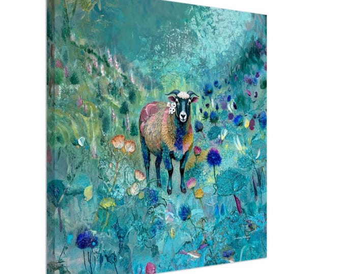 Canvas Cute Scottish Blackface - Turquoise