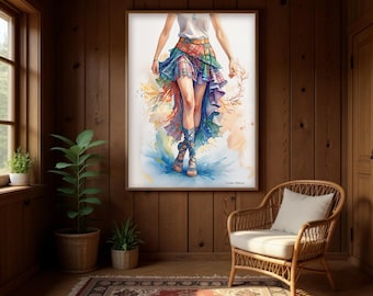 Art Print "Scottish Country Dancer in a Tartan Skirt"  - UK Heritage Art, British Art