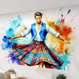 Canvasbehangmuurschildering Scottish Country Dancer (zelfklevend) - 60&quot; x 50&quot; / 152,0 cm x 127,0 cm