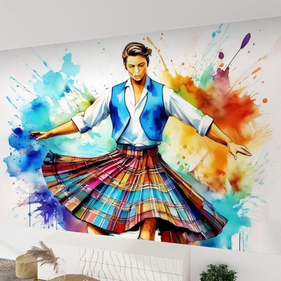 Scottish Dancer Canvas Wallpaper Mural: Peel & Stick (60"x50")