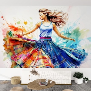 Canvasbehangmuurschildering Scottish Country Dancer (zelfklevend) - 60&quot; x 50&quot; / 152,0 cm x 127,0 cm
