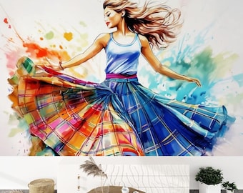 Canvas Wallpaper Mural Scottish Country Dancer (Self Adhesive) - 60"x50" / 152.0 cm x 127.0 cm