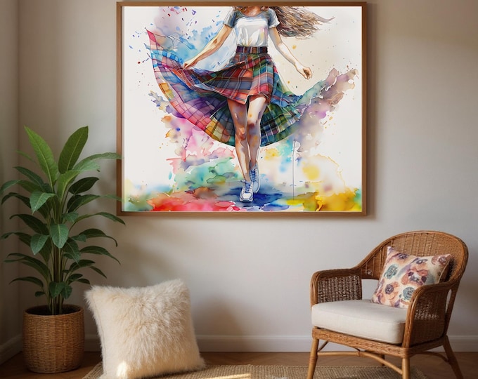 Art Print Watercolor Tartan Skirt, Scottish Art, Watercolor Art, Country Dancer Illustration- UK Heritage Art, British Art